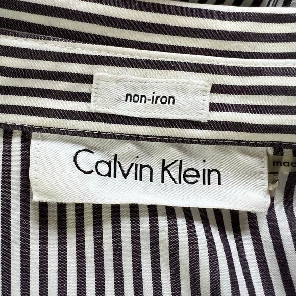 Calvin Klein Womens Non Iron Button Down Dress Shirt Top Blouse Striped Large - Picture 9 of 10